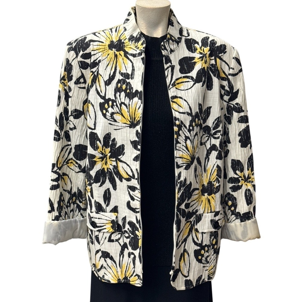 Samantha‎ Grey Black Yellow Floral Kimono Jacket Blazer Size 16